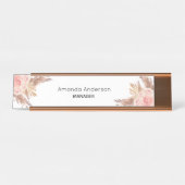 Pampas gras blozend roze bloemend monogram bureau naambordje (Voorkant)