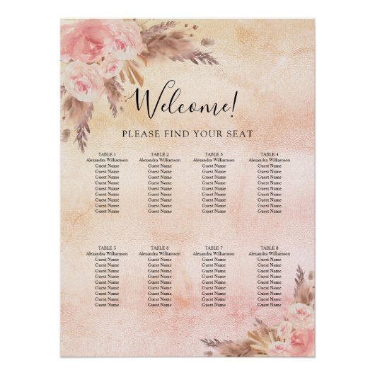 Pampas gras blush roze bloemen zitgrafiek perfect poster (Voorkant)