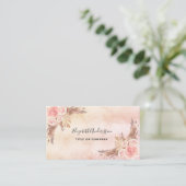 Pampas gras blush roze florals script QR code Visitekaartje (Staand voorkant)