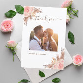 Pampas gras blush roze foto boho bruiloft bedankkaart