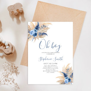 Pampas Gras Boho Baby Shower Jongens Uitnodiging