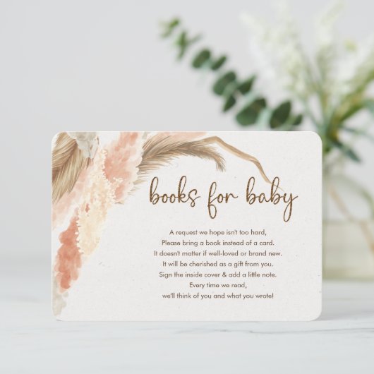 Pampas gras boho bohemiboeken voor baby shower informatiekaartje (Staand voorkant)