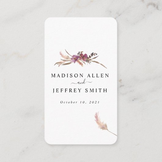 Pampas Gras Boho Bruiloft Details Kaart (Achterkant)