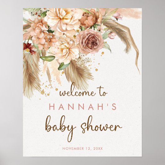 Pampas gras boho woestijn baby shower welkom bord poster (Voorkant)