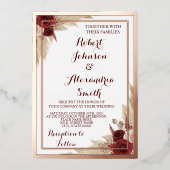 Pampas Gras Bruiloft Roze Goud Folie Uitnodiging (Voorkant)