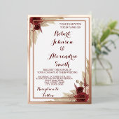 Pampas Gras Bruiloft Roze Goud Folie Uitnodiging (Staand Voorkant)