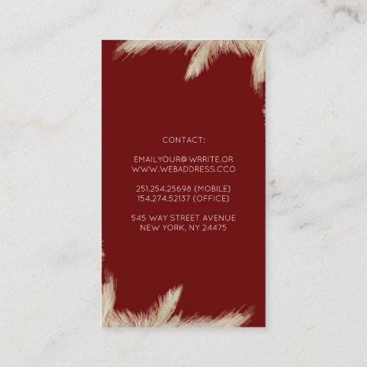 Pampas gras en Bourgogne bloemen Modern Boho Visitekaartje (Achterkant)