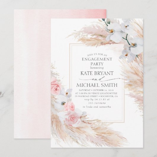 Pampas gras en witte orchideeën verlovingsfeest kaart (Voorkant / Achterkant)