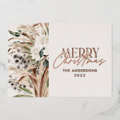 Pampas gras eucalyptus moody modern boho elegant folie feestdagenkaart (Voorkant)