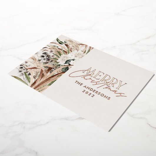 Pampas gras eucalyptus moody modern boho elegant folie feestdagenkaart (Gedraaid)