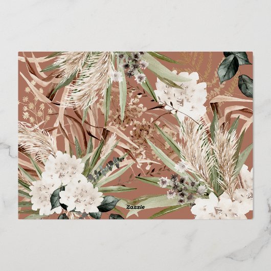 Pampas gras eucalyptus moody modern boho elegant folie feestdagenkaart (Achterkant)