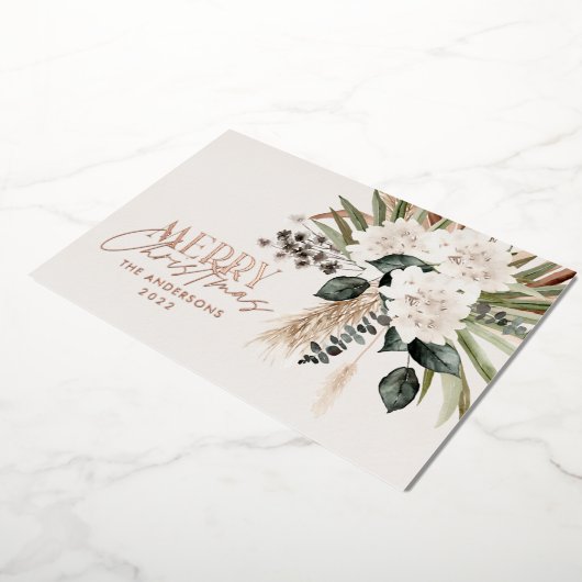 Pampas gras eucalyptus moody modern boho folie hol folie feestdagenkaart (Gedraaid)