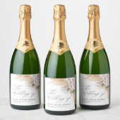 Pampas gras gedroogd botanisch script boho bruilof sparkling wijnetiket (Flessen)