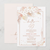 Pampas Gras Glas Hallo 40 Verjaardagsuitnodiging Kaart (Voorkant / Achterkant)