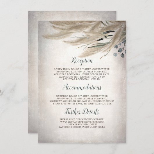 Pampas Gras Groen Bruiloft Details Informatie Informatiekaartje (Voorkant / Achterkant)