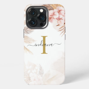 Pampas Gras Monogram Naam Initiaal Terracotta iPhone 13 Pro Hoesje