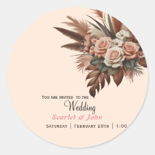  pampas gras roos bloemenbruiloft ronde sticker