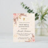 Pampas gras roos blush first holy communis uitnodiging briefkaart (Staand voorkant)