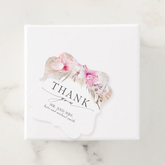 Pampas gras roze bloemen bruiloft dank u bedankjes labels (In situ)