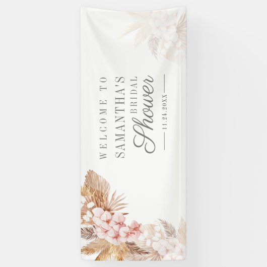 Pampas Gras Roze Bloemige Bruidsdouche Spandoek (Verticaal)