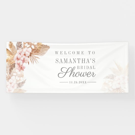 Pampas Gras Roze Bloemrijke Bruidsdouche Spandoek (Horizontaal)