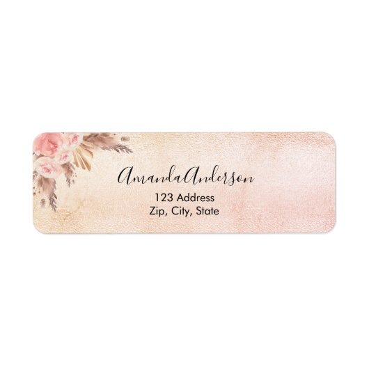 Pampas gras roze gouden bloem terugkeer adreslabel etiket (Voorkant)
