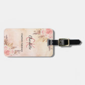 Pampas gras roze gouden bloemen boho naam bagagelabel (Voorkant horizontaal)