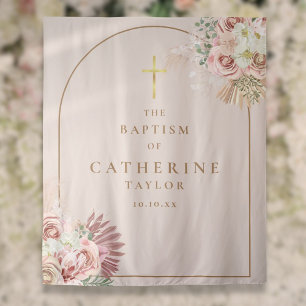 Pampas gras roze gouden boog doop foto achtergrond wandkleed