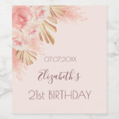 Pampas gras roze rozen perzik beige verjaardag wijn etiket (Enkel label)