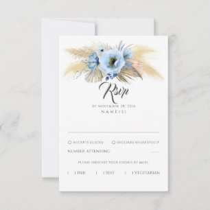 Pampas Gras Stoffig Blauw Bloemen Bruiloft RSVP Kaartje