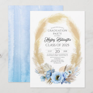 Pampas gras stoffige blauwe bloemen afstudeerfeest kaart