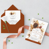 Pampas gras terracotta boog alles in één bruiloft kaart