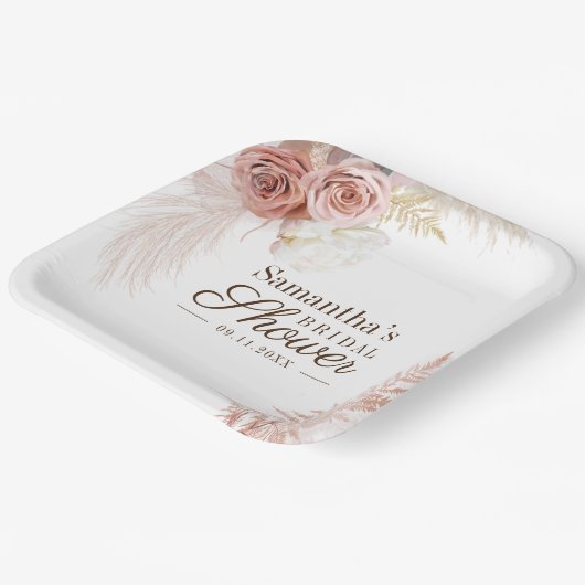 Pampas Gras Terracotta Bruidsmeubel Papieren Bordje (Gebogen)