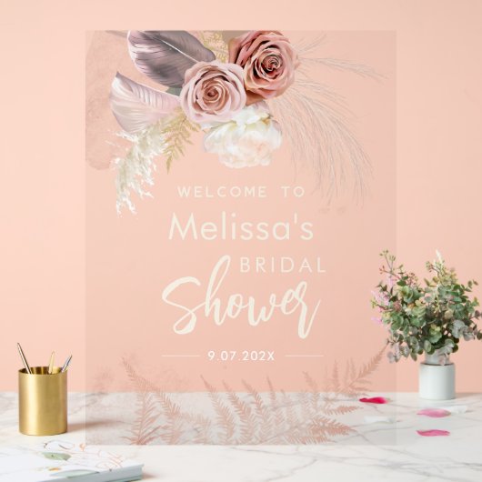 Pampas Gras Terracotta Bruiloft Welkom Acryl Bord (Huwelijk)