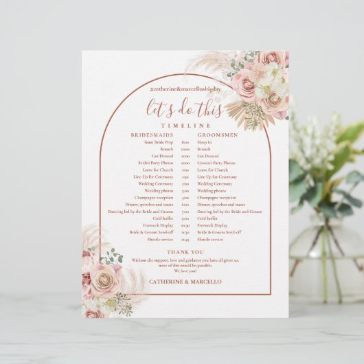 Pampas Gras Terracotta Trouwdag Schema Tijdschema (Staand voorkant)