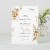 Pampas gras waterverf boho elegante bruiloft kaart (Staand voorkant)