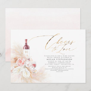 Pampas Gras Wijnproeverij Bruids Douche Uitnodigin Kaart