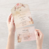 Pampas grasbloesem roos roze florals boho bruiloft all in one uitnodiging (Afscheurbaar)