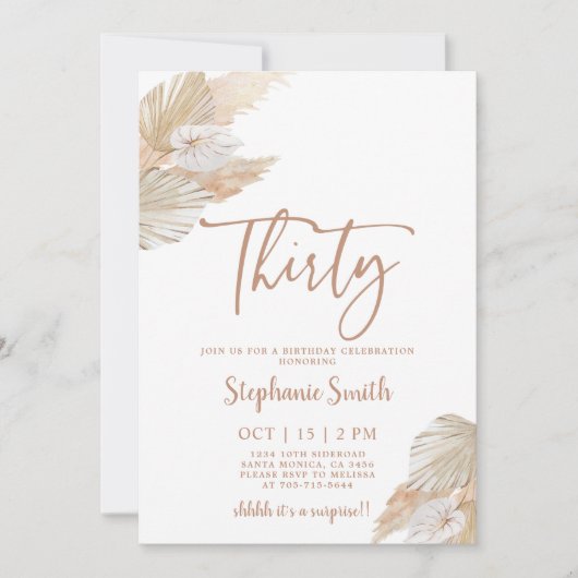 Pampas Grass 30th Birthday Invitation (Devant)
