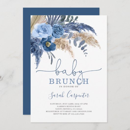 Pampas Grass Baby shower Invitation garçon (Devant / Derrière)