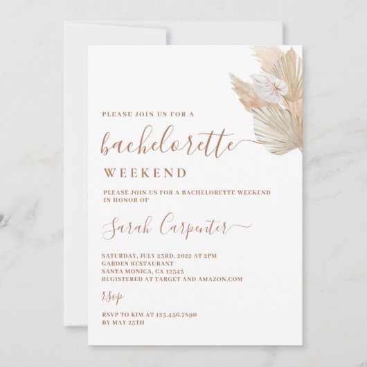 Pampas Grass Bachelorette Invitation Weekend (Devant)