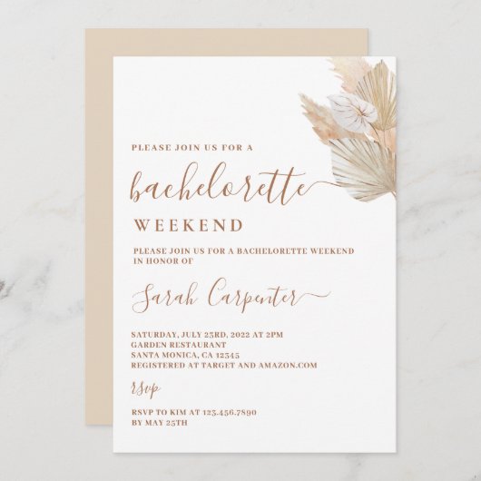 Pampas Grass Bachelorette Invitation Weekend (Devant / Derrière)