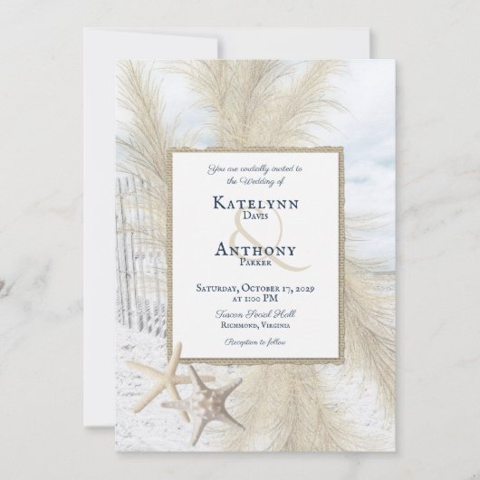 Pampas Grass Beach Wedding Kaart (Voorkant)