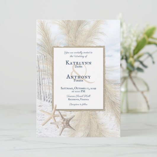 Pampas Grass  Beach Wedding Kaart (Staand voorkant)