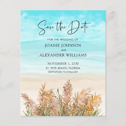 Pampas Grass Beach Wedding Save the Date (Voorkant)
