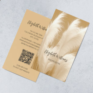 Pampas Grass Beige Sepia QR-code Visitekaartje