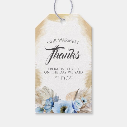 Pampas Grass Blauw Bloemen Bruiloft Dank u Cadeaulabel (Voorkant)