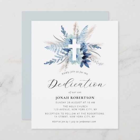 Pampas Grass Blauw Bloemen Cross Toewijding (Voorkant / Achterkant)