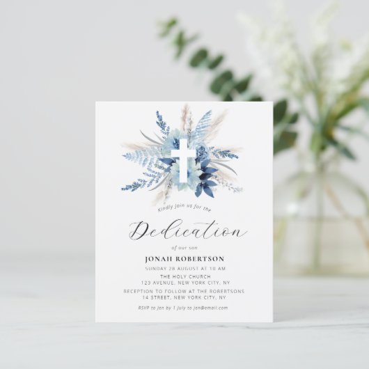 Pampas Grass Blauw Bloemen Cross Toewijding (Staand voorkant)