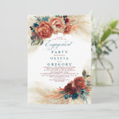 Pampas Grass Blauwgroen Blue Terracotta Engagement Kaart (Staand voorkant)